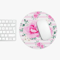 Mouse Pad-Magenta Pink Floral-Pink Horizontal Stripes-White