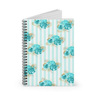 Spiral Notebook-Aqua Blue-Floral Pinstripes-Ruled Lined