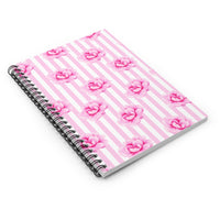 Spiral Notebook -Magenta Pink-Floral Pinstripes-Ruled Lined