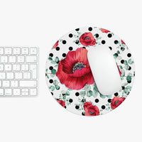 Mouse Pad-Rouge Red Floral-Black Polka Dots-White