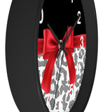 Wall Clock-Glam Red Bow-Grey Leopard-Black