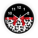 Wall Clock-Glam Red Bow-Snow Leopard-Black