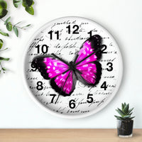 Wall Clock-Magenta Butterfly-Illegible Cursive-10"x10"in