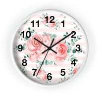 Wall Clock-Lush Pink Floral-Pink Horizontal Stripes-White