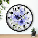 Wall Clock-Soft Blue Floral-Blue Stencil-White