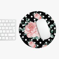 Mouse Pad-Lush Pink Floral-White Polka Dots-Black