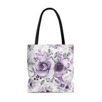 Tote Bag-Soft Purple-Floral Stencil-White