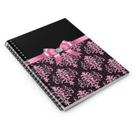 Small Spiral Notebook, 6x8in-Glam Pink Bow-Pink Lace-Black