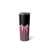 Skinny Tumbler, 20oz-Glam Pink Bow-Pink Pinstripes-Black