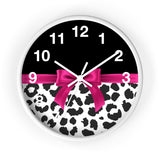 Wall Clock-Glam Passion Pink Bow-Snow Leopard-Black