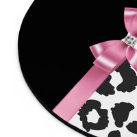 Mouse Pad-Glam Pink Bow-Snow Leopard-Black