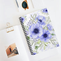 Small Spiral Notebook, 6x8in-Soft Blue Floral-Blue Stencil-White