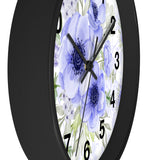 Wall Clock-Soft Blue Floral-Blue Stencil-White