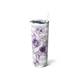 Skinny Tumbler, 20oz-Soft Purple Floral-Soft Purple Horizontal Stripes-White