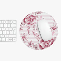 Mouse Pad-Soft Pink Floral Mauve-Horizontal Stripes-White