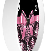 Wall Clock-Glam Pink Bow-Pink Lace-Black