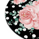 Mouse Pad-Lush Pink Floral-White Polka Dots-Black