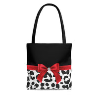 Tote Bag-Glam Red Bow-Snow Leopard-Black