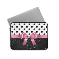 Laptop Sleeve-Pink Bow-Black Polka Dots-Black Glitter