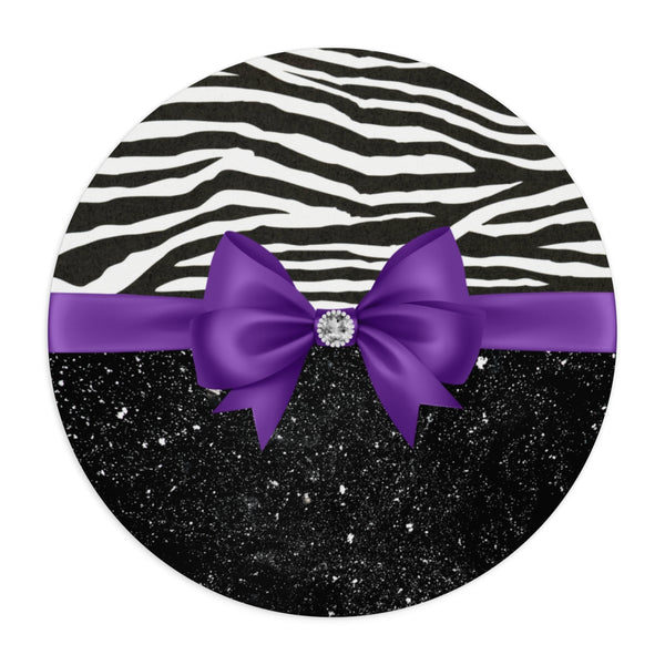 Mouse Pad-Glam Purple Bow-Zebra-Black Glitter