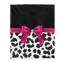 Velveteen Plush Blanket-Glam Passion Pink Bow-Snow Leopard-Black