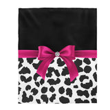 Velveteen Plush Blanket-Glam Passion Pink Bow-Snow Leopard-Black