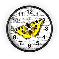 Wall Clock-Yellow Butterfly-Illegible Cursive-10"x10"in