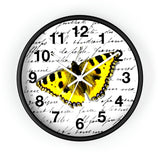 Wall Clock-Yellow Butterfly-Illegible Cursive-10"x10"in