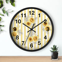 Wall clock-Yellow Floral Pinstripes