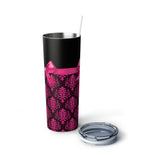 Skinny Tumbler, 20oz-Glam Passion Pink Bow-Passion Pink Lace-Black