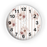 Wall clock-Neutral Browns-Floral Pinstripes