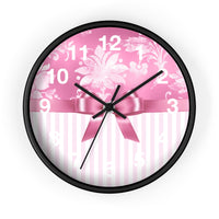 Wall Clock-Glam Pink Bow-Pink White Stencil-Pink White Pinstripes