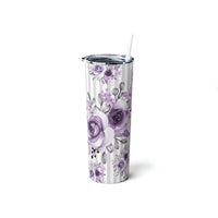 Skinny Tumbler, 20oz-Soft Purple Floral-Soft Purple Pinstripes-White