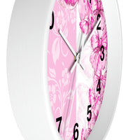 Wall Clock-Pink Butterfly Duo-White