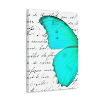 Canvas Art Panel 18"X24"in-Aqua Butterfly-Illegible Cursive-Left Wing