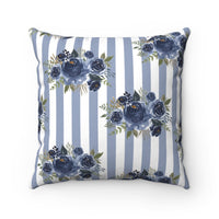 Square Pillow-Stormy Blue-Floral Pinstripes