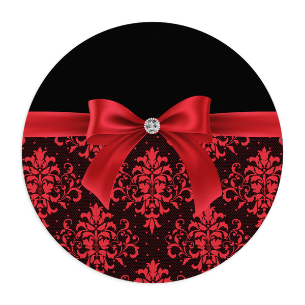 Mouse Pad-Glam Red Bow-Red Lace-Black