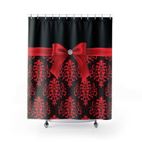 Shower Curtains-Glam Red Bow-Red Lace-Black