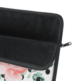 Laptop Sleeve-Lush Pink Floral-Black Polka Dots-White