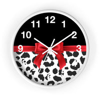 Wall Clock-Glam Red Bow-Snow Leopard-Black