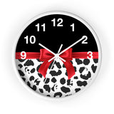 Wall Clock-Glam Red Bow-Snow Leopard-Black