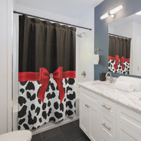 Shower Curtains-Glam Red Bow-Snow Leopard-Black