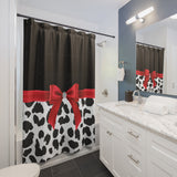 Shower Curtains-Glam Red Bow-Snow Leopard-Black