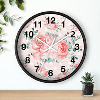 Wall Clock-Lush Pink Floral-White Polka Dots-Pink