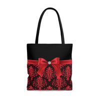 Tote Bag-Glam Red Bow-Red Lace-Black