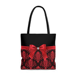 Tote Bag-Glam Red Bow-Red Lace-Black