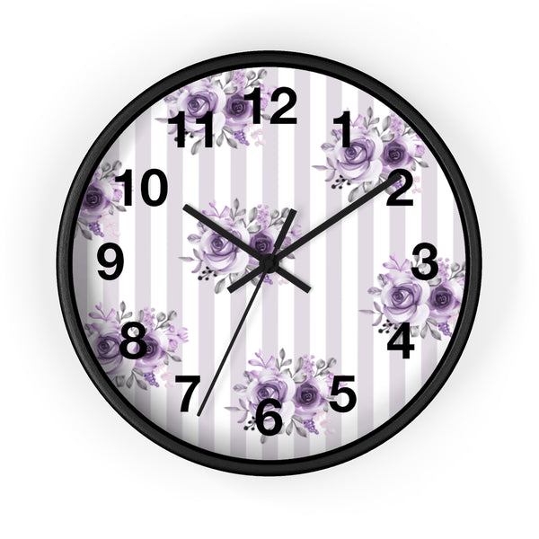 Wall clock-Stormy Purple-Floral Pinstripes