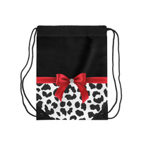 Drawstring Bag-Glam Red Bow-Snow Leopard-Black