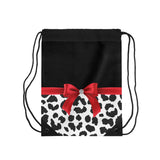 Drawstring Bag-Glam Red Bow-Snow Leopard-Black
