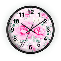 Wall Clock-Magenta Pink Floral-White Polka Dots-Pink